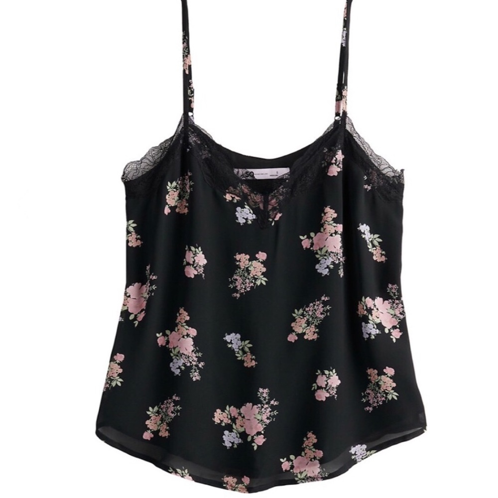 Chiffon Lace Trim V-Neck Cami Black Size 2X